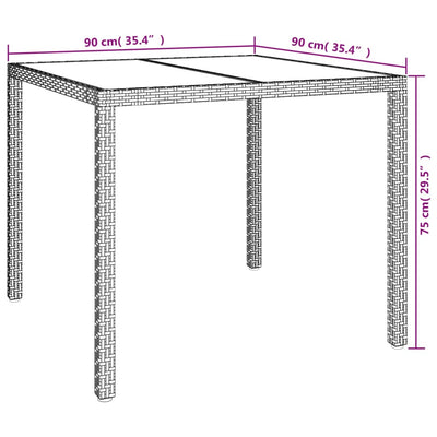 Garden Table 90x90x75 cm Tempered Glass and Poly Rattan Grey