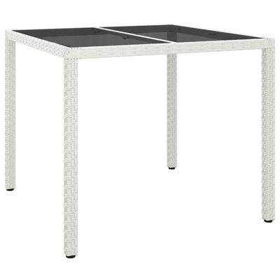 Garden Table 90x90x75 cm Tempered Glass and Poly Rattan White