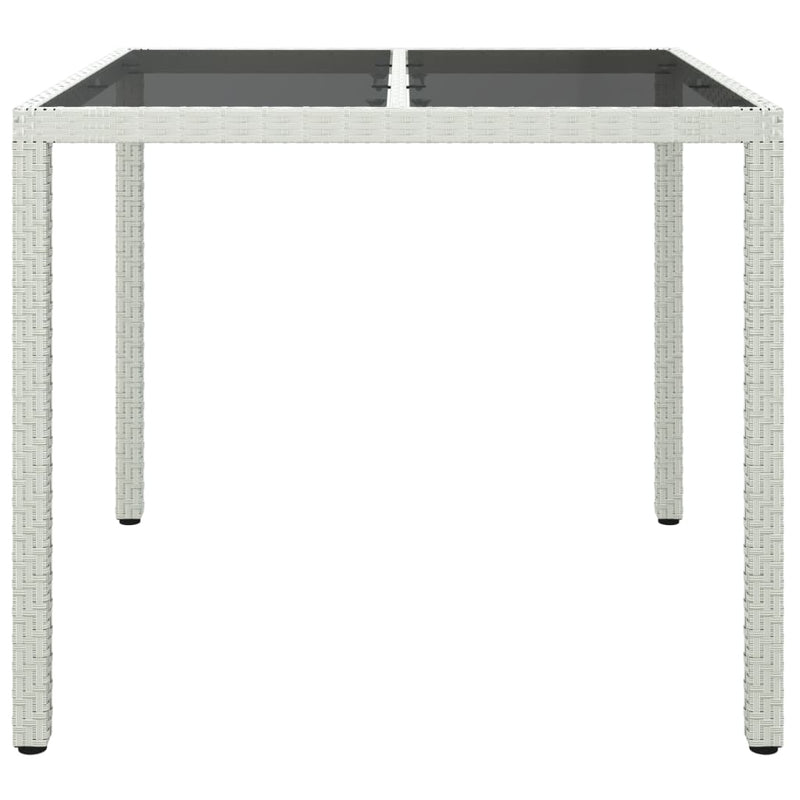 Garden Table 90x90x75 cm Tempered Glass and Poly Rattan White