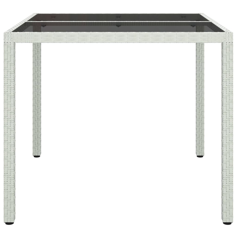 Garden Table 90x90x75 cm Tempered Glass and Poly Rattan White