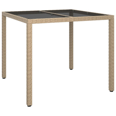 Garden Table 90x90x75 cm Tempered Glass and Poly Rattan Beige