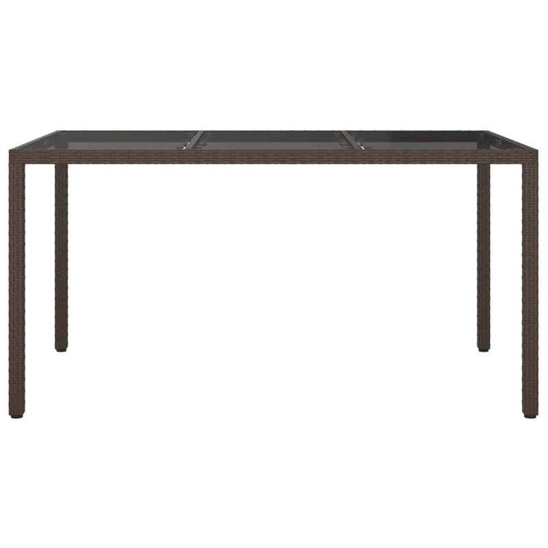 Garden Table 150x90x75 cm Tempered Glass and Poly Rattan Brown