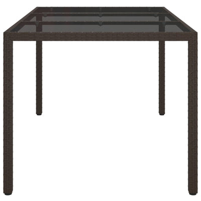 Garden Table 150x90x75 cm Tempered Glass and Poly Rattan Brown