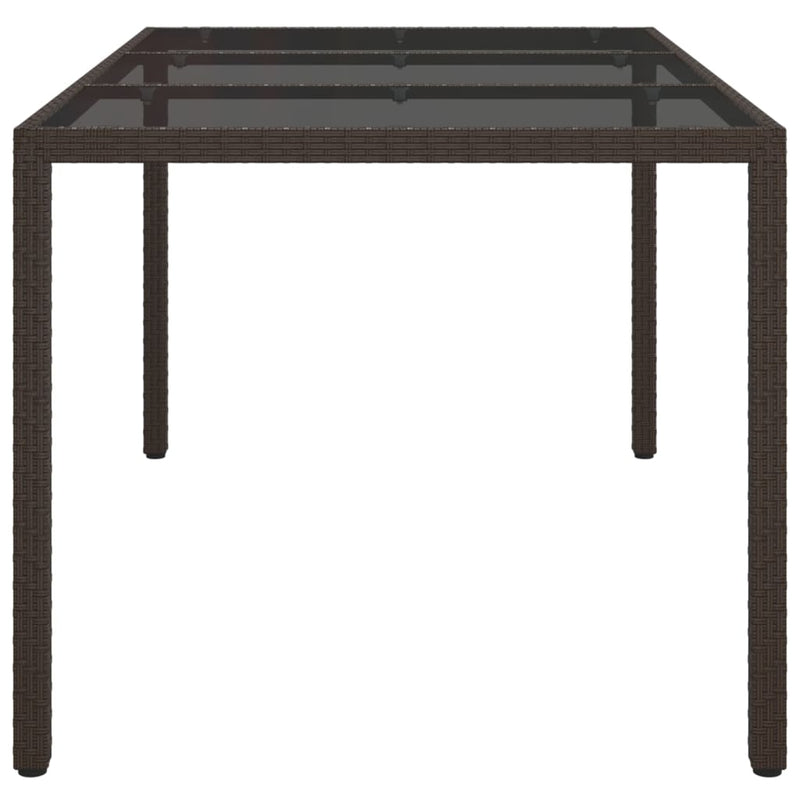 Garden Table 150x90x75 cm Tempered Glass and Poly Rattan Brown