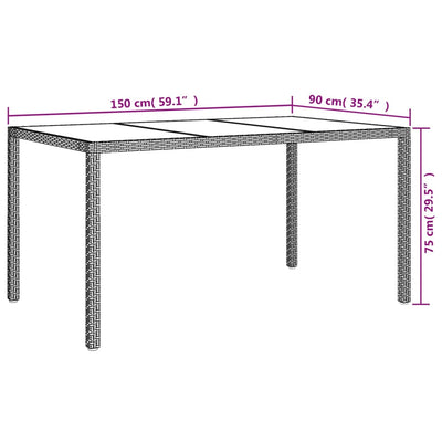 Garden Table 150x90x75 cm Tempered Glass and Poly Rattan Brown