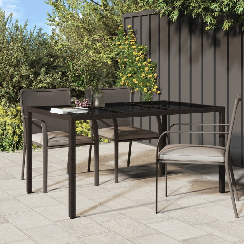 Garden Table 150x90x75 cm Tempered Glass and Poly Rattan Brown