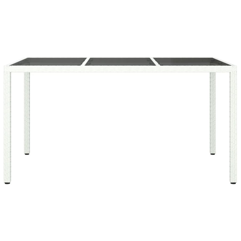 Garden Table 150x90x75 cm Tempered Glass and Poly Rattan White