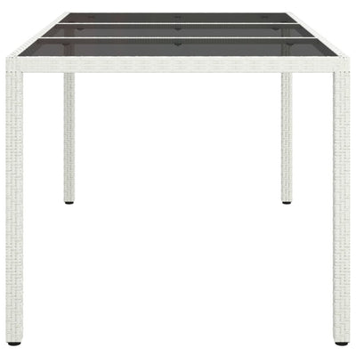 Garden Table 150x90x75 cm Tempered Glass and Poly Rattan White