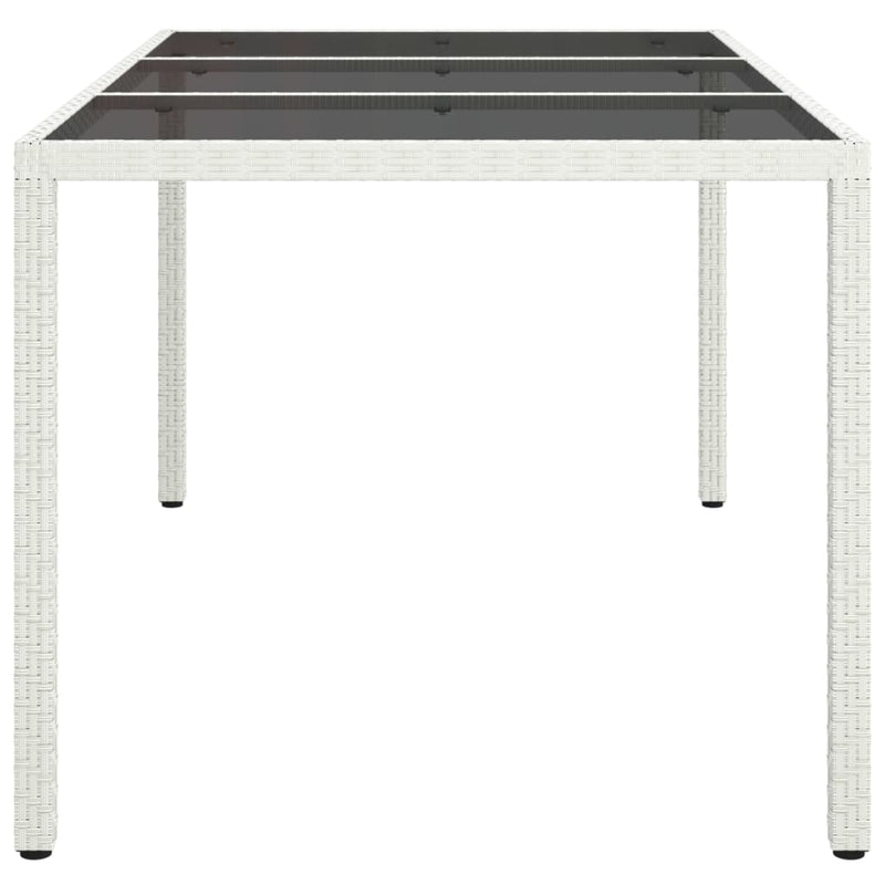 Garden Table 150x90x75 cm Tempered Glass and Poly Rattan White