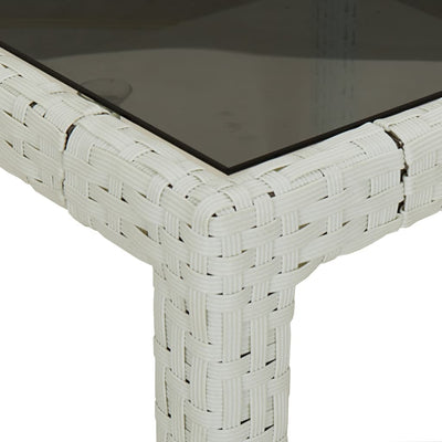 Garden Table 150x90x75 cm Tempered Glass and Poly Rattan White