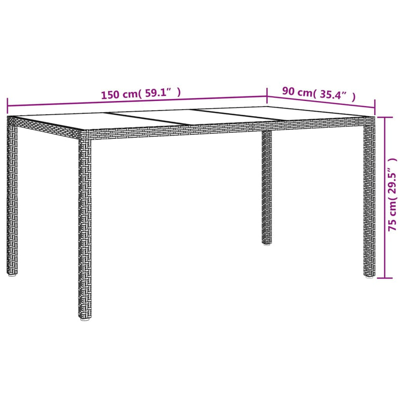 Garden Table 150x90x75 cm Tempered Glass and Poly Rattan White