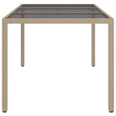 Garden Table 150x90x75 cm Tempered Glass and Poly Rattan Beige