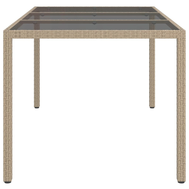 Garden Table 150x90x75 cm Tempered Glass and Poly Rattan Beige