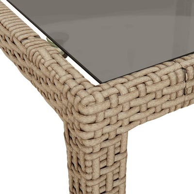 Garden Table 150x90x75 cm Tempered Glass and Poly Rattan Beige