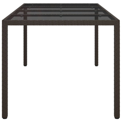 Garden Table Brown 190x90x75 cm Tempered Glass and Poly Rattan