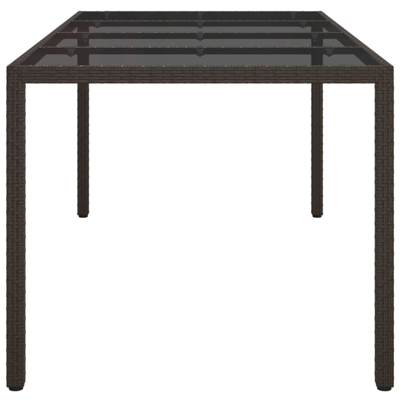 Garden Table Brown 190x90x75 cm Tempered Glass and Poly Rattan