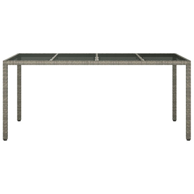 Garden Table Grey 190x90x75 cm Tempered Glass and Poly Rattan