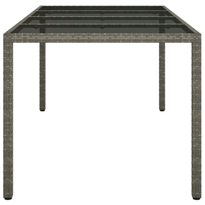 Garden Table Grey 190x90x75 cm Tempered Glass and Poly Rattan