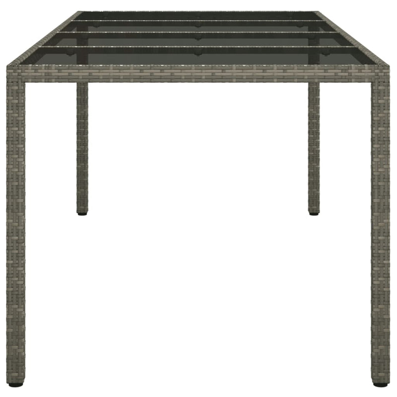 Garden Table Grey 190x90x75 cm Tempered Glass and Poly Rattan