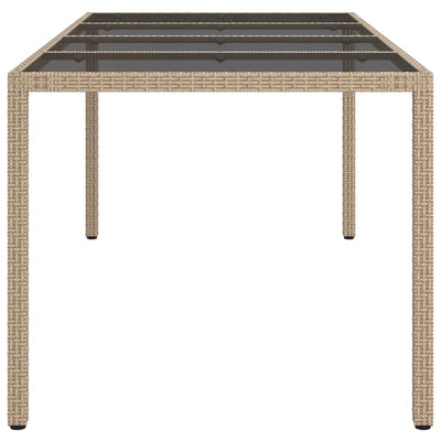 Garden Table Beige 190x90x75 cm Tempered Glass and Poly Rattan