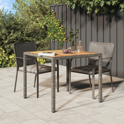 Garden Table 90x90x75 cm Poly Rattan and Acacia Wood Grey