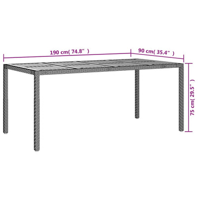 Garden Table 190x90x75 cm Poly Rattan and Acacia Wood Grey