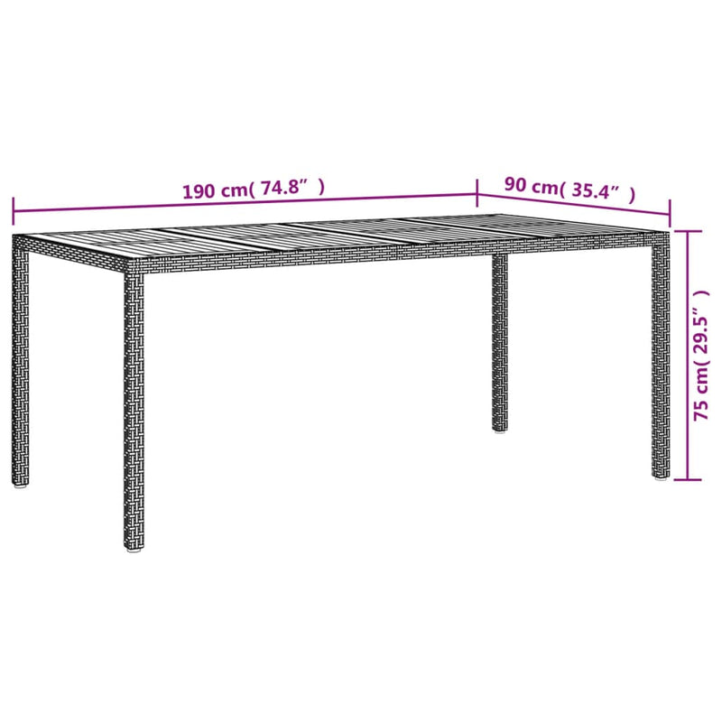 Garden Table 190x90x75 cm Poly Rattan and Acacia Wood Grey