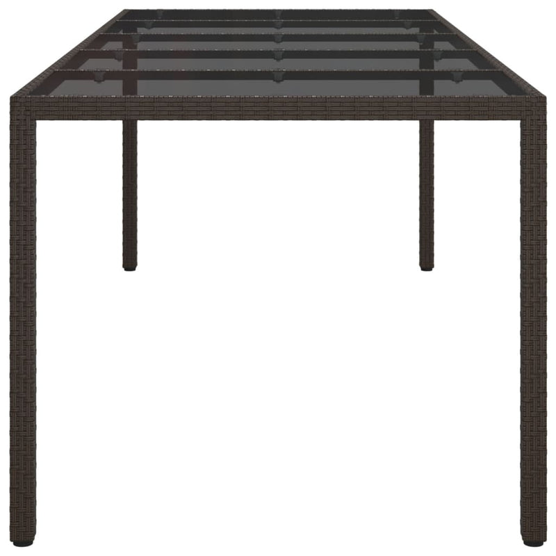 Garden Table Brown 250x100x75 cm Tempered Glass and Poly Rattan