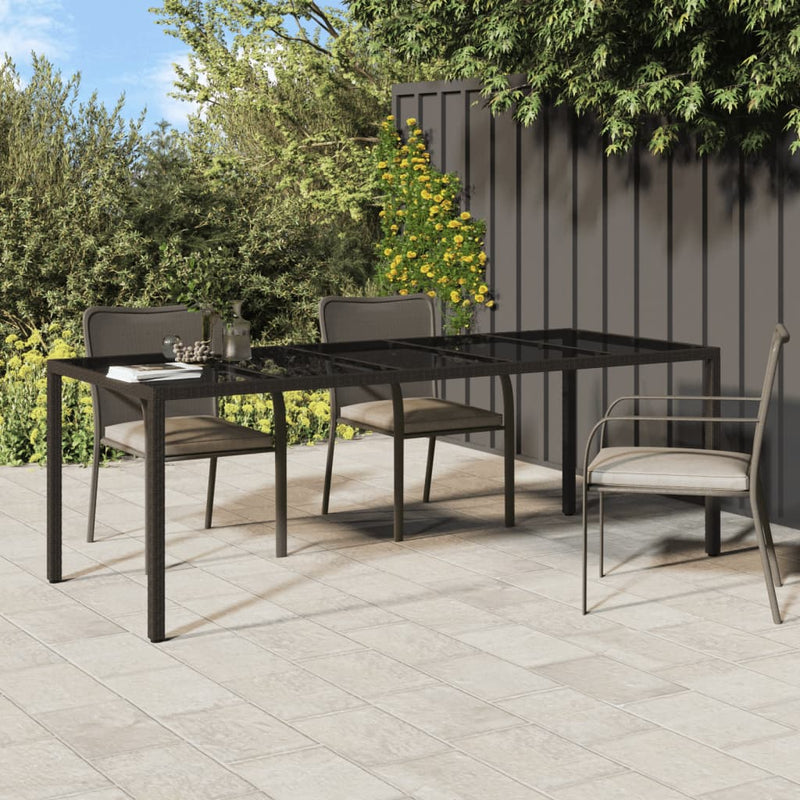 Garden Table Brown 250x100x75 cm Tempered Glass and Poly Rattan