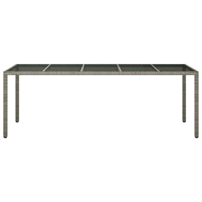 Garden Table Grey 250x100x75 cm Tempered Glass and Poly Rattan