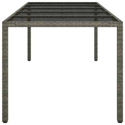 Garden Table Grey 250x100x75 cm Tempered Glass and Poly Rattan