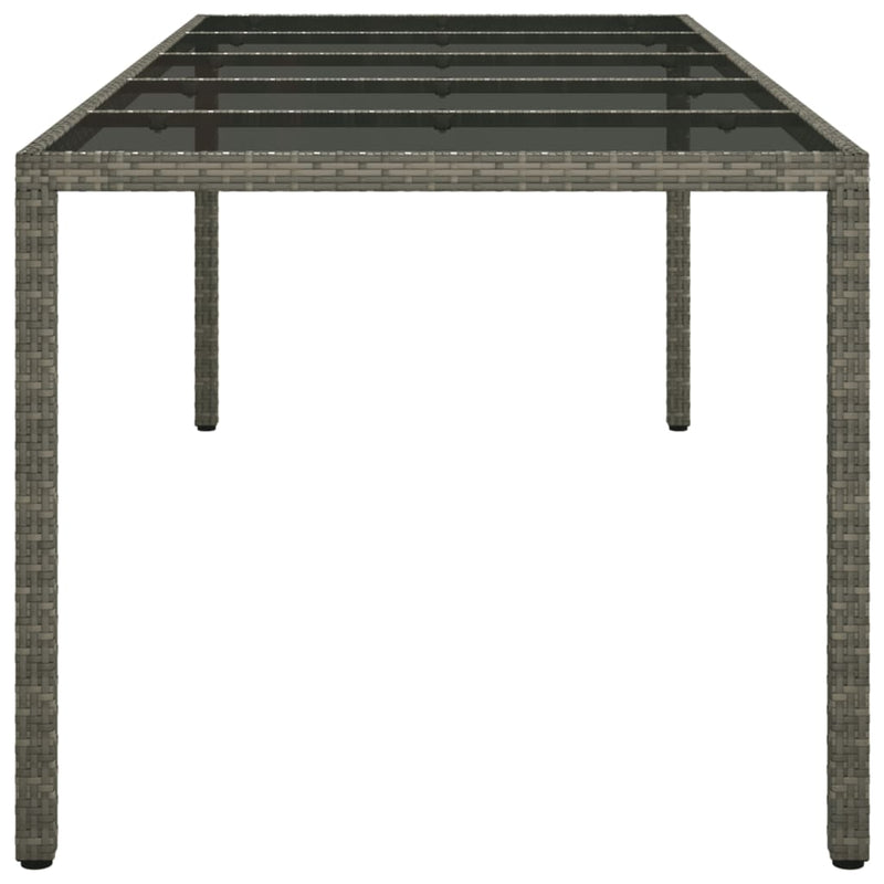 Garden Table Grey 250x100x75 cm Tempered Glass and Poly Rattan