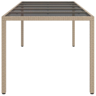 Garden Table Beige 250x100x75 cm Tempered Glass and Poly Rattan