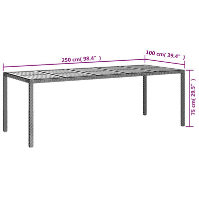 Garden Table Grey 250x100x75 cm Poly Rattan