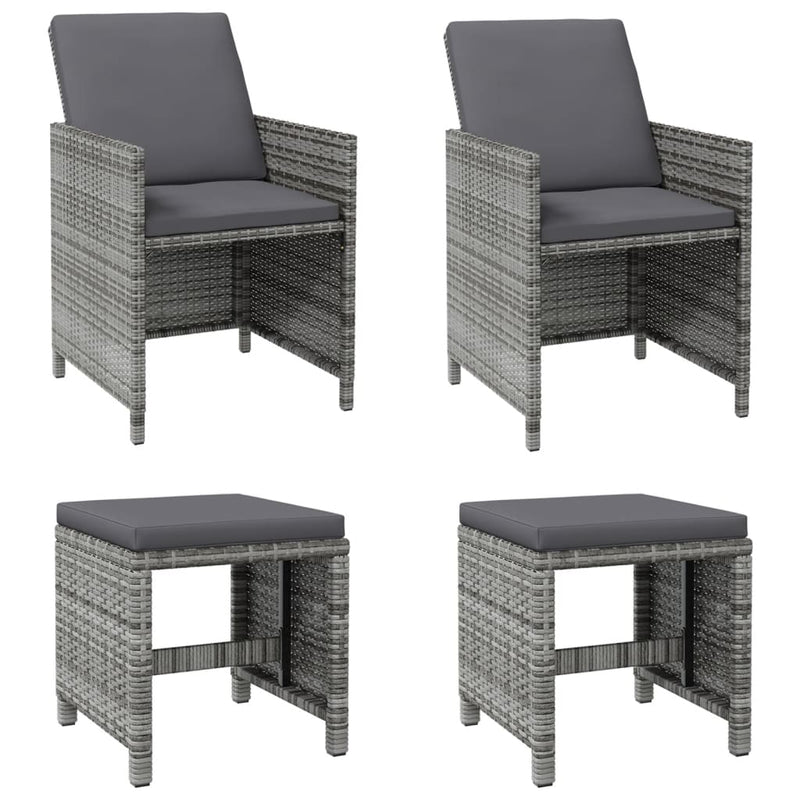 4 Piece Garden Chair and Stool Set Poly Rattan Grey