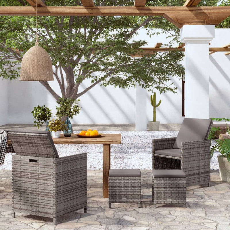 4 Piece Garden Chair and Stool Set Poly Rattan Grey