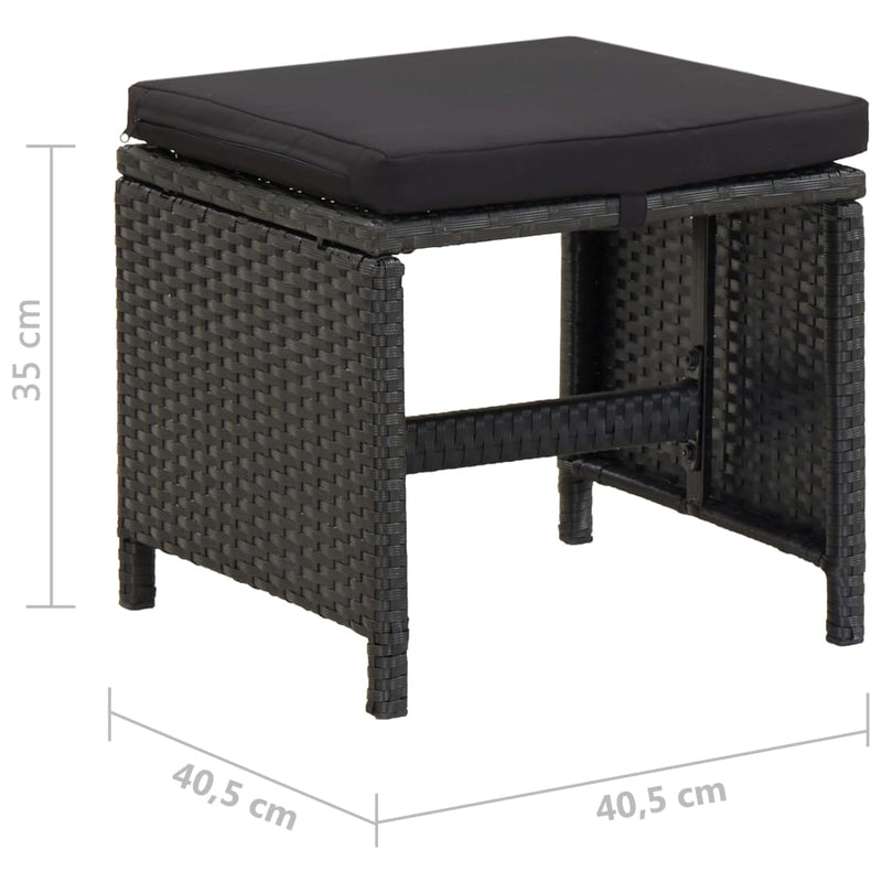 Garden Stools with Cushions 2 pcs Poly Rattan Black