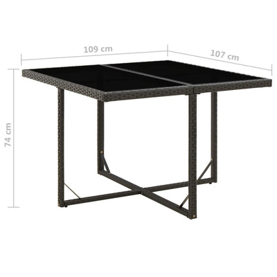 Garden Table Black 109x107x74 cm Poly Rattan and Glass