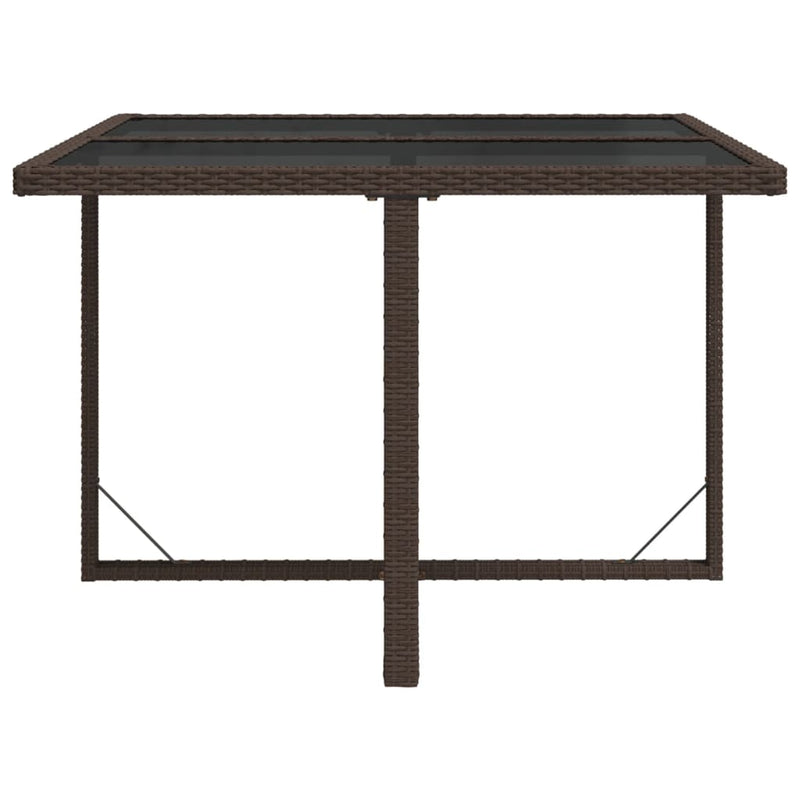 Garden Table Brown 109x107x74 cm Poly Rattan and Glass