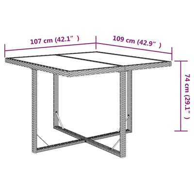 Garden Table Brown 109x107x74 cm Poly Rattan and Glass