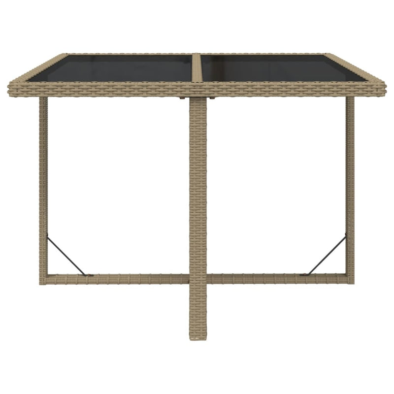 Garden Table Beige 109x107x74 cm Poly Rattan and Glass