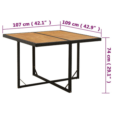 Garden Table Black 109x107x74 cm Poly Rattan&Solid Wood Acacia