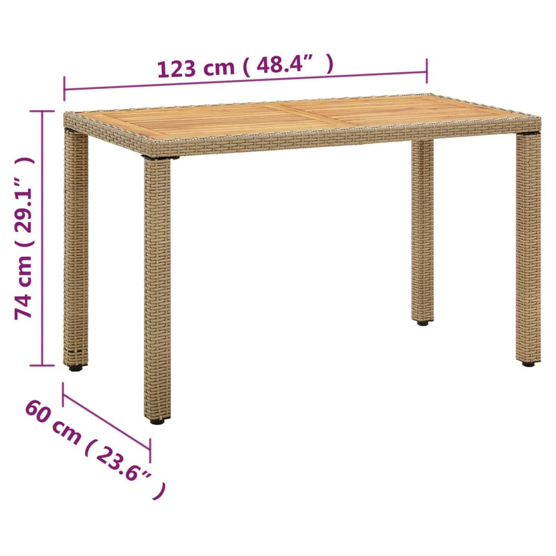 Garden Table Beige 123x60x74 cm Poly Rattan&Solid Wood Acacia