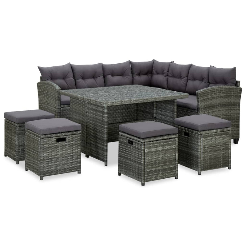 6 Piece Garden Lounge Set with Cushions Poly Rattan Black