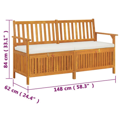 Storage Bench with Cushion 148 cm Solid Wood Acacia