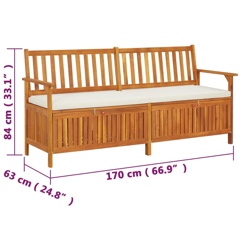 Storage Bench with Cushion 170 cm Solid Wood Acacia