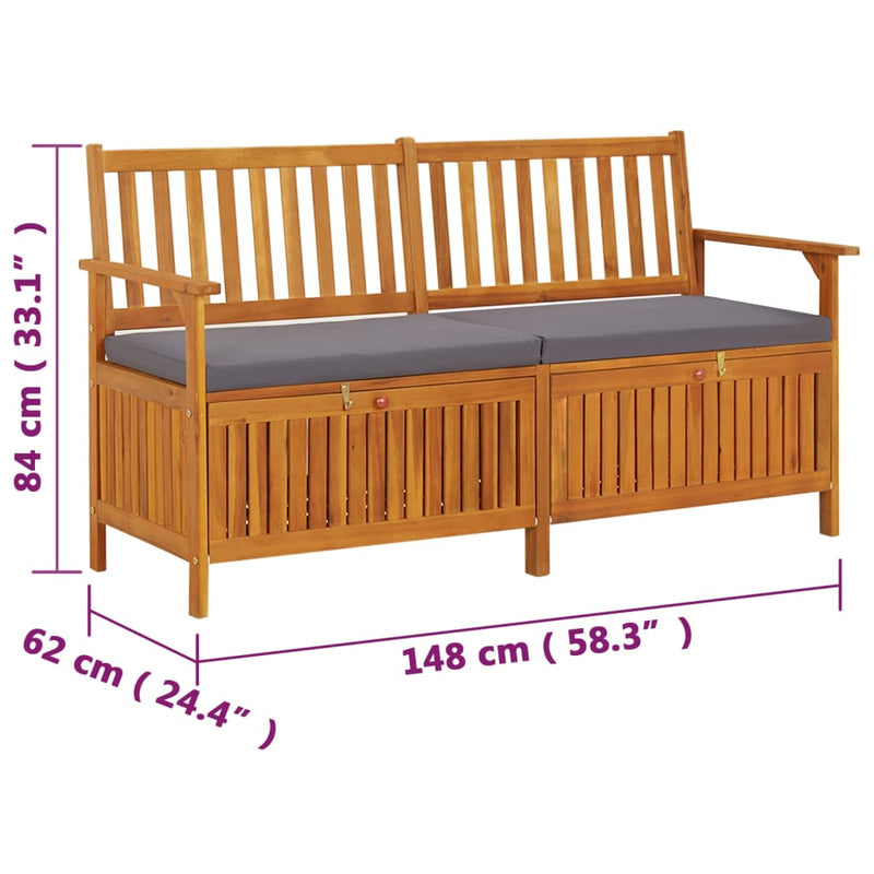 Storage Bench with Cushion 148 cm Solid Wood Acacia