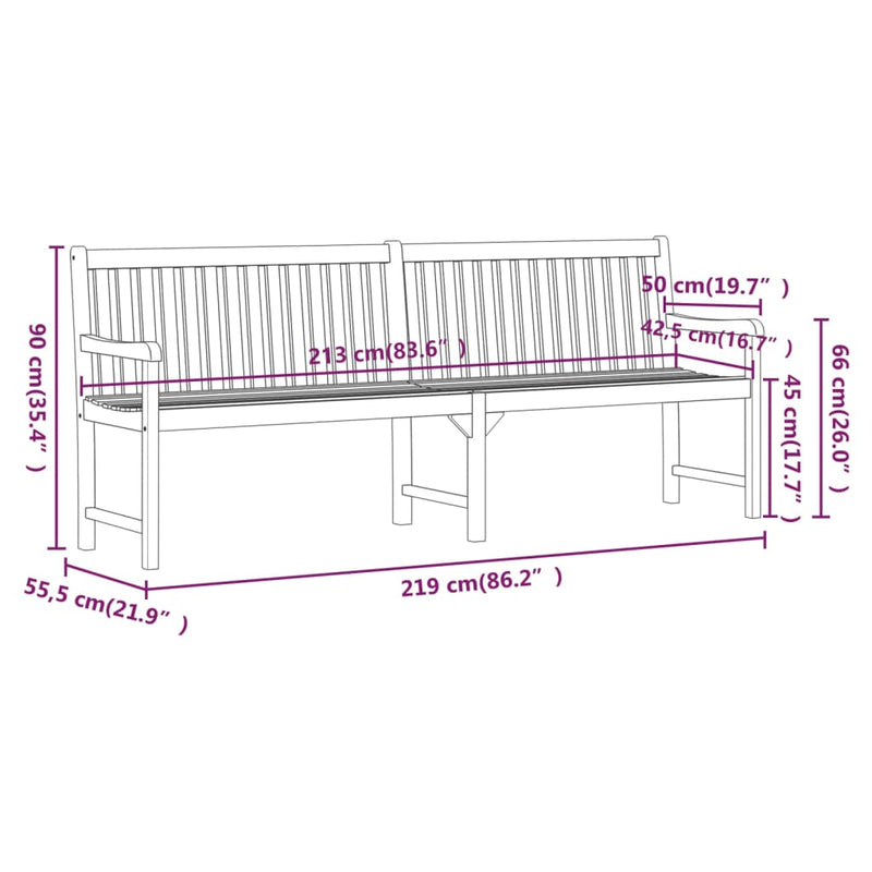 Garden Bench 219 cm Solid Acacia Wood