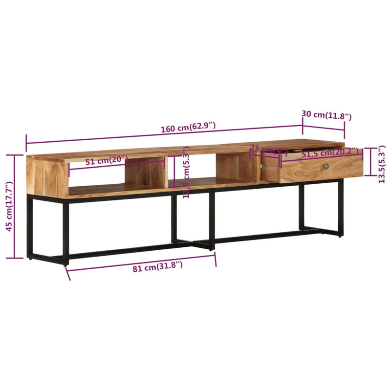 TV Cabinet 160x30x45 cm Solid Wood Acacia