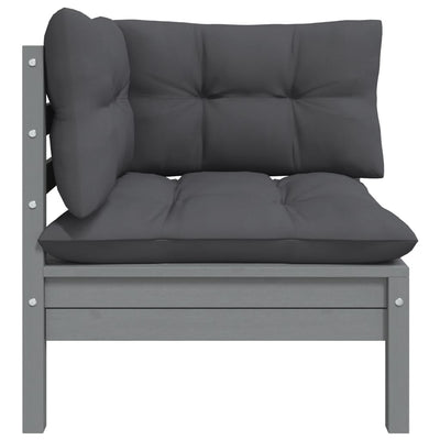 Garden Corner Sofa with Anthracite Cushions Grey Solid Pinewood